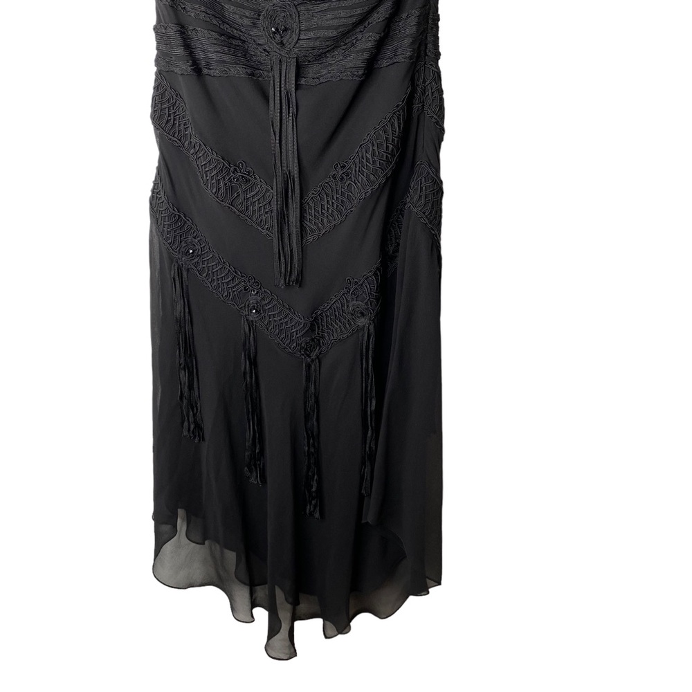 Sue Wong Plunge Beaded Halter Tassel Silk Formal Cocktail Dress Size 2 - Picture 7 of 11